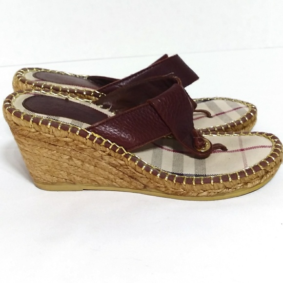 Burberry Leather Espadrille Wedge Sandal - Picture 1 of 6